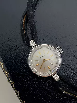 9K White Gold & 0.30ct Diamond Cyma Retro Cocktail Watch Circa 1960's. • $965