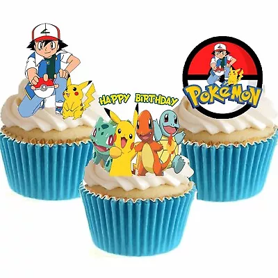 Pokemon Birthday Party - 22 Edible Cupcake Toppers Fairy Cake Decorations Go • £4.50