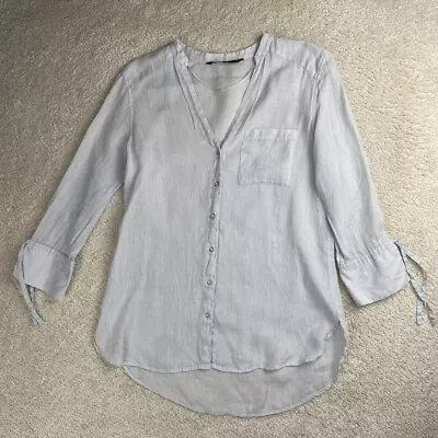 Zara Basics Collection Shirt Women's Sz XS Light Blue Button-Up 100% Linen • $16.99