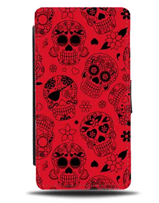 Dark Red Sugar Skull Flip Wallet Case Skulls Mexican Mexico Floral Cartoon G587 • £19.99