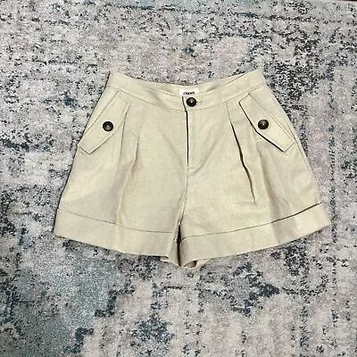 L'Agence Safari Cotton & Linen Pleated Shorts Size 6 Pebble Gold Metallic • £120.64