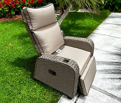 Rattan Recliner Wicker Garden Outdoor Sun Lounger  Lazyboy Furniture Patio Grey • £259.99