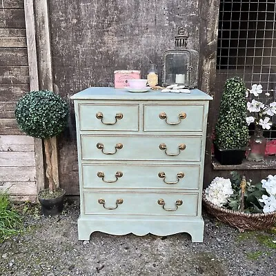 Duck Egg Blue Hand Painted Vintage Country Style Chest Of Drawers Bedside Table • £375