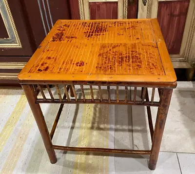 RARE Vintage Tortoise Burnt Bamboo Rattan Plant Stand SIDE Table Chinoiserie • $155