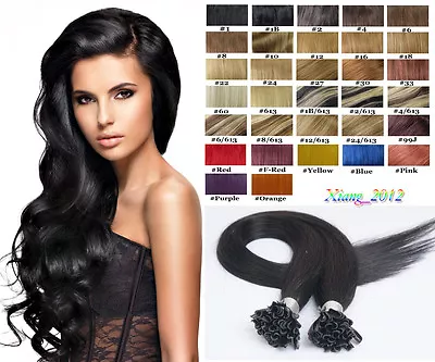 18 -32  Keratin Nail U-Tip Human Hair Extensions Straight Curly Wavy More Colors • $48.97