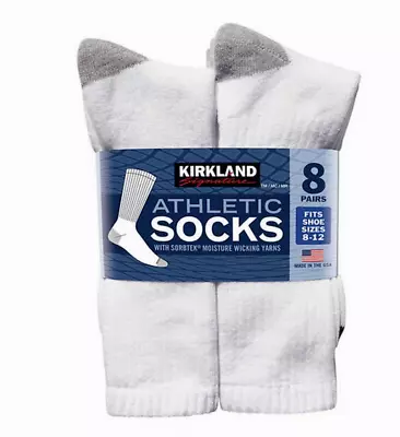 Kirkland Signature Men's Athletic Crew White Socks 5/6/8 Pack • $14.87