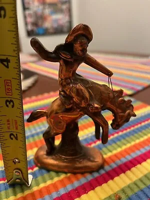 Vintage Metal Copper Color Mid-Century 4.4  Rodeo Cowboy Bucking Bronco Figurine • $19.99