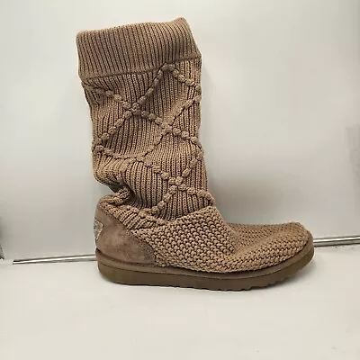 UGG Sweater Boots Womens 10 Brown Cardy Knit Tan Shoes Chunky • $150