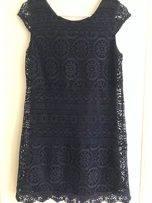 $4.99 • Buy Xhilaration Dk Navy Blue Short Sleeve Lace Dress S Small Party Casual Work Grad