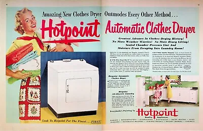 1951 Hotpoint Automatic Clothes Dryer Vintage 1950s 2-Page Centerfold Print Ad • $19.99