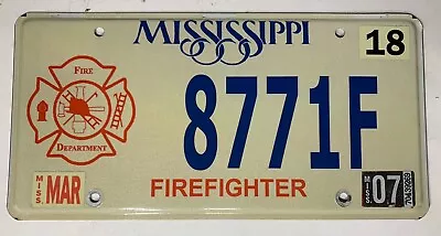 Mississippi License Plate - Firefighter FD - #8771F - Great Condition • $21.95