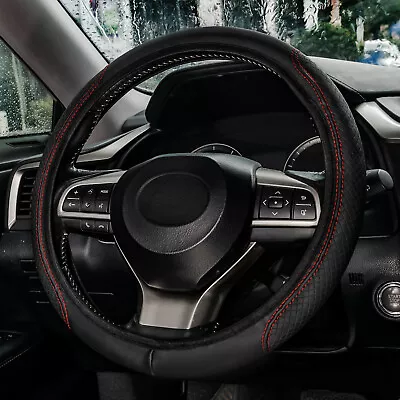 Microfiber Leather D-Shape Car Steering Wheel Cover 37-38cm Black-Red Universal • $6.99