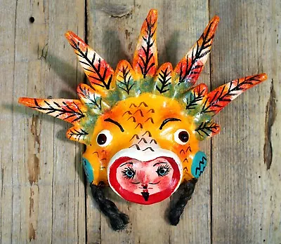 $25 • Buy Aztec Warrior Eagle Mask Coconut Handmade Hand Painted Guerrero Mexican Folk Art