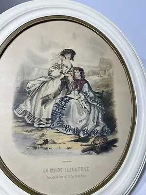 Antique La Mode Illustree Leroy Imp Paris Wood Oval Frame 1800's French Fashion • $29.99