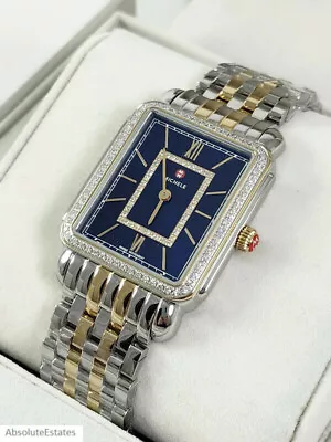 NEW Michele Deco II Navy Blue Silver & Gold Two Tone Diamond Watch MWW06X000045 • $1349.99