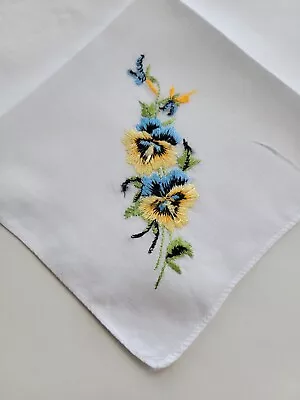 Vintage Ladies Hankie Embroidered Blue Floral • $3.50