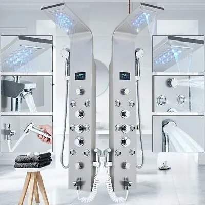 Shower Panel Column Tower LED Stainless Steel Rain Massage Body Jets Mixer Taps • £119.99