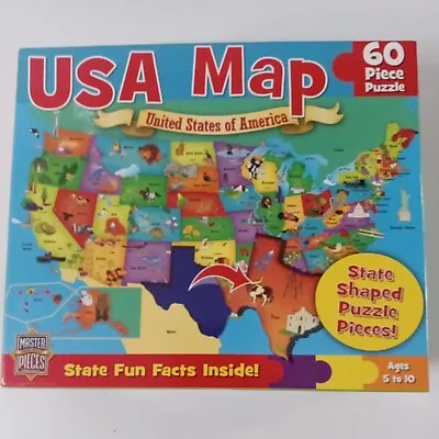 Master Pieces USA Map 60 State Shaped Pieces Explorers Jigsaw Puzzle • $7.62