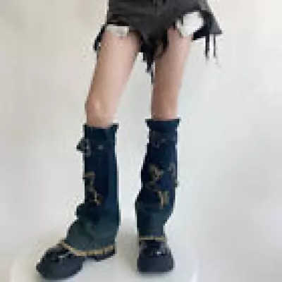 Retro Women Gothic Leg Warmers Denim Leggings Punk Boots Covers Cuffs Leggings • $28.99