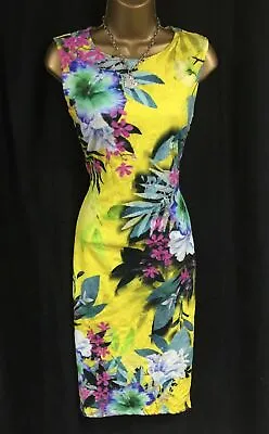 £29.99 • Buy Lipsy Bodycon Dress 12 UK Yellow Floral Stretchy Wiggle Party Occasion Wedding