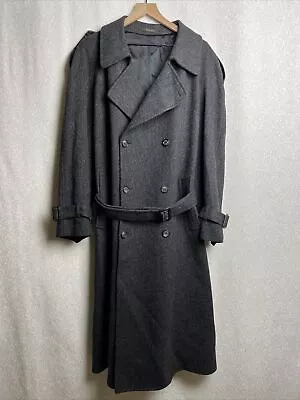 Vintage London Fog Wool Tweed Herringbone Coat Long Double Breasted Men 42 USA • $79.95