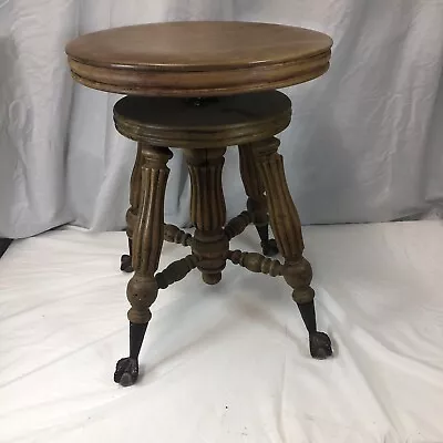 $225 • Buy Antique Adjustable Piano Organ Stool Glass Ball Beaded Claw Feet