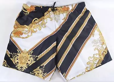 NEW Versace Men's Black Gold Baroque Swim Shorts Mid Length Trunks Size 8 (2XL) • $191.25