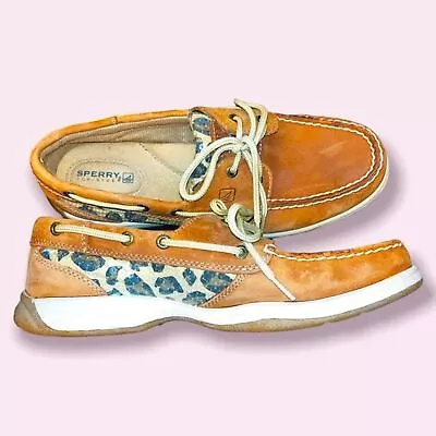 Sperry Cheetah Print Boat Shoes Animal Leopard Sequins Womens Size 8.5 Loafers • $25