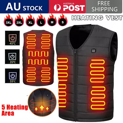 Electric Vest Heated Jacket USB Thermal Warm Heat Pad Winter Body Warmer Unisex • $22.76