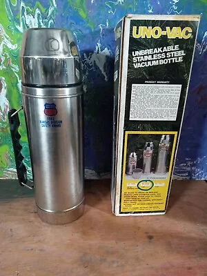 Vintage Uno Vac 1 Quart Thermos Unbreakable Stainless Steel Vacuum Bottle • $27.99