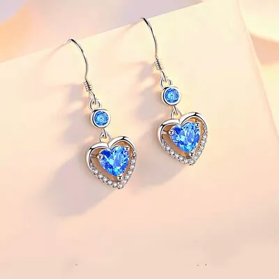 925 Sterling Silver Love Heart Drop Dangle Hook Earrings Women Jewellery Gift UK • £3.29