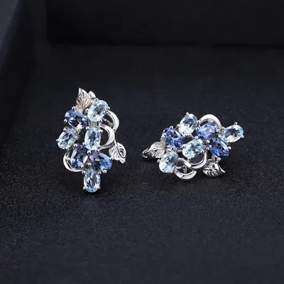 Natural Sky Blue Topaz Mystic Quartz Gemstone 925 Sterling Silver Stud Earrings • $70.83