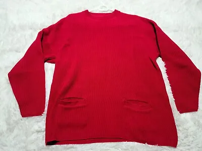 Joan Vass Womens Red Sweater Grandpa Pullover OSFA Oversized Pockets Vintage USA • $10.17