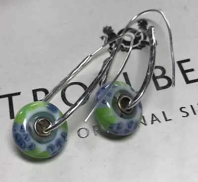 Trollbeads Blue Flax 2 Glass Drop Earrings Sterling Silver • $74.60