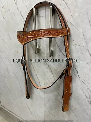 Leather Western Headstall Horse Tack With Reins V Shape Browband Tooled Carved • $79