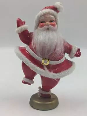 Vintage Dancing Santa Claus Christmas Figurine Japan Hard Plastic-Chenille Trim • $19.99