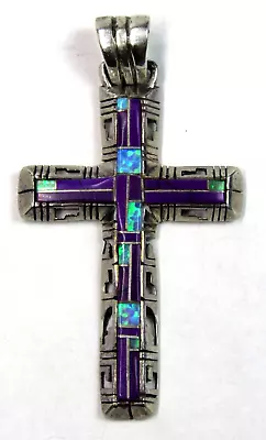 M. Perry Navajo MULTI STONE Sugilite Opal Inlay 2  Cross Pendant Sterling Silver • $119.95