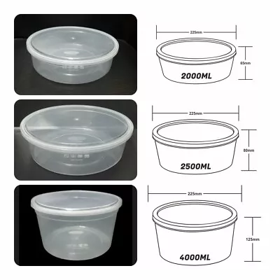 Round Clear Plastic Food Containers With Lids Salad Bowl Meal Prep Takeaway Box • £7.79