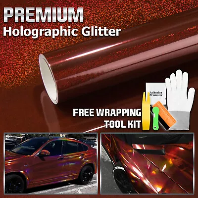 Holographic Glitter Burgundy Rainbow Chrome Car Vinyl Wrap Sticker Decal Sheet • $4.99