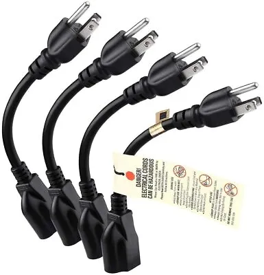 8 Inch Short Power Extension Cord Outlet Saver 3Prong Indoor/Outdoor Use 4 PacK • $12.99