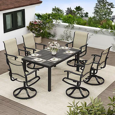 TAUS 7 PCS Patio Furniture Set Outdoor Dining Swivel Chairs& Rectangular Table • $686.86