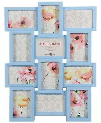 Multi Aperture Photo Picture Collage Frame Holds 12 - 6''X4'' Photos Blue • £16.99