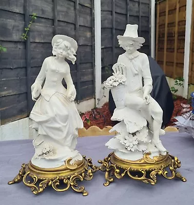 Rare Vintage Pair Capodimonte Triade Benacchio Figurines Lady & Man Metal Base • £120