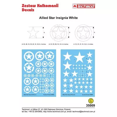 1:35 Allied Star Insignia White 35009 Techmod Decals • £8.95