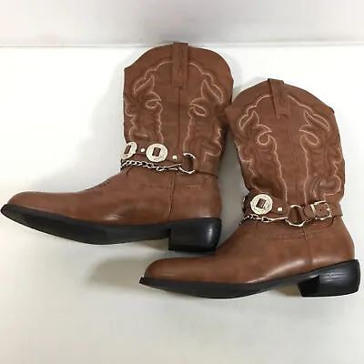 Femflame Mens Brown Embroidered Mid Calf Cowboy Western Boots Size US 10 • $39.99