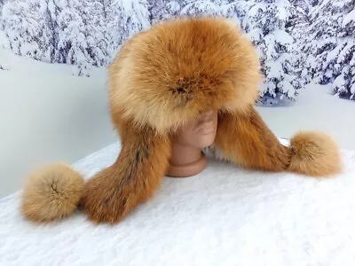 Real Red Fox Fur Women Winter Trapper Hat Ushanka Style Ears Flap • $117.48