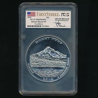 2010 5 Oz Silver Atb Mount Hood Np 25c ~ Pcgs Ms69 Dmpl Mercanti~ Free S/h Inv:2 • $299.95