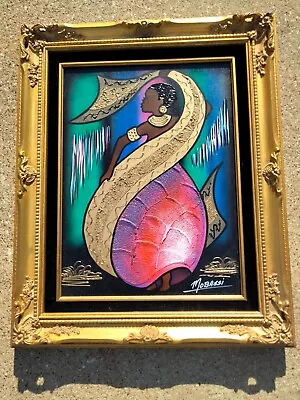 MOBASSI AFRICAN AMERICAN WOMEN MERMAID ORIGINAL OIL ON CANVAS PAINTING 22 X 17 • $139.99