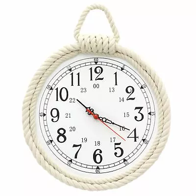 28cm Nautical Rope Wall Clock | Round Wooden Wall Hanging Clock | Nautical Decor • £18.99