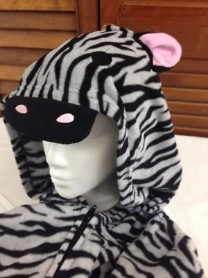 French Jenny Zebra Print One Piece Fleece Sleepwear Pajamas Heather Grey Large • £7.71